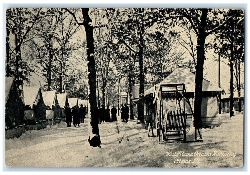 c1910s Winter Scene Ottawa Tent Colony Ottawa Illinois IL Unposted Snow Postcard
