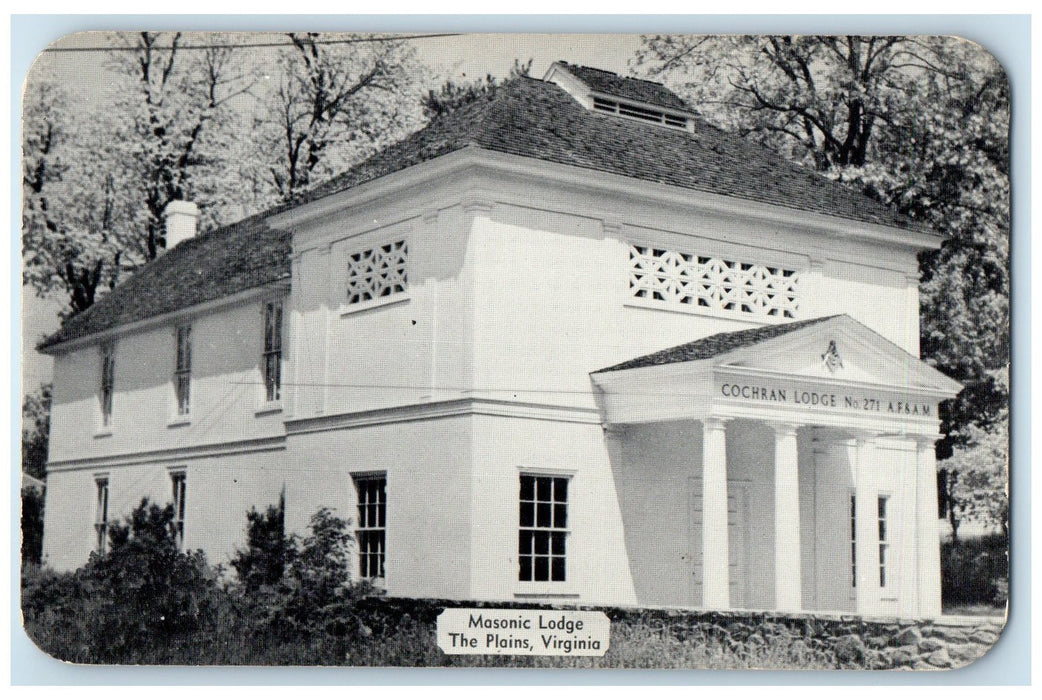 c1940's Masonic Lodge Exterior The Plains Virginia VA Unposted Tree Postcard