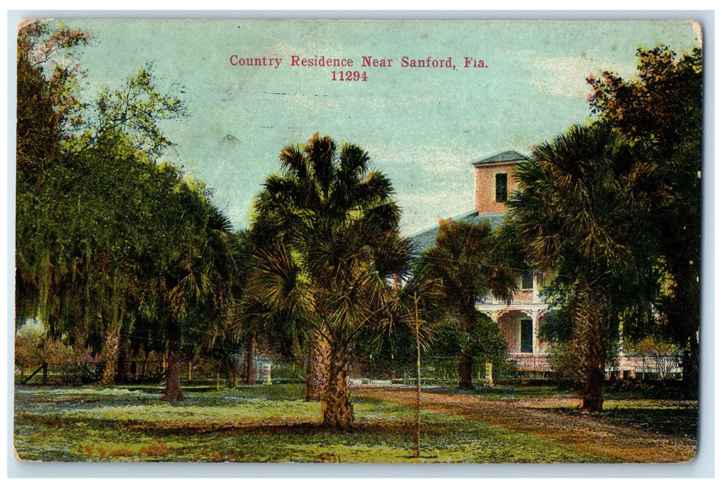 1911 Country Residence House Trees Scene Near Sanford Florida FL Posted Postcard