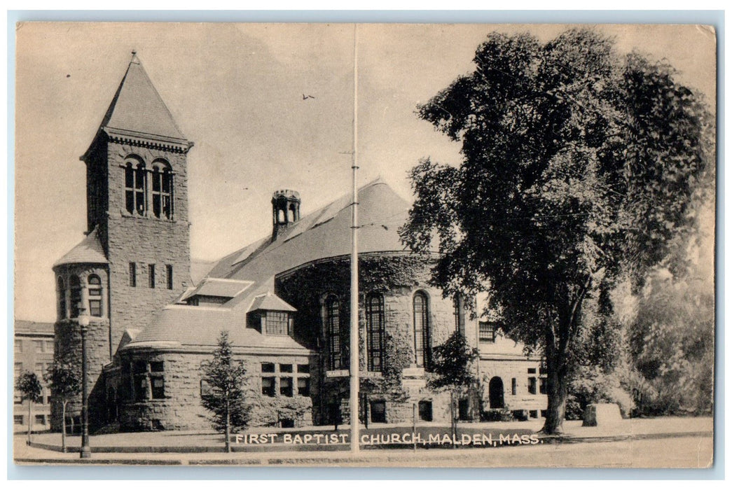 c1910's First Baptist Church Exterior Malden Massachusetts MA Unposted Postcard