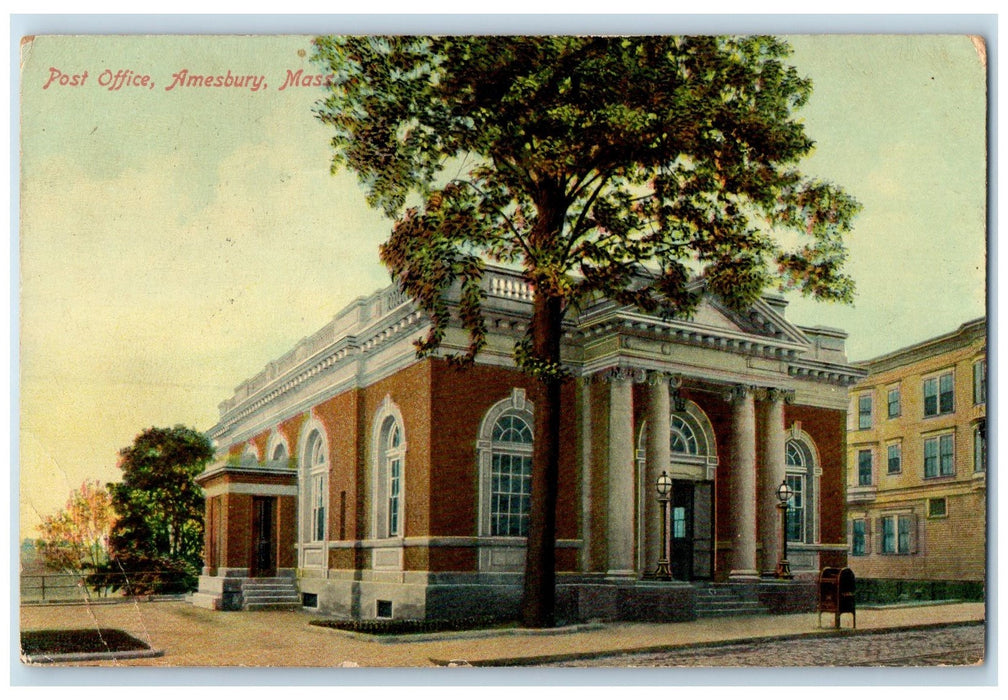 1910 Post Office Exterior Roadside Amesbury Massachusetts MA Posted Postcard