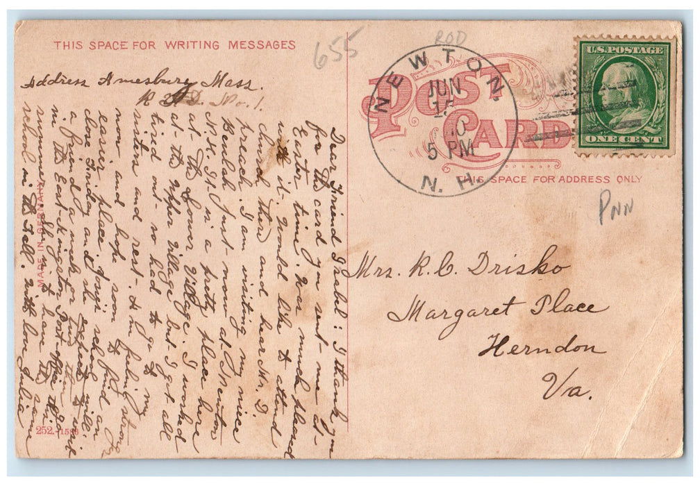 1910 Post Office Exterior Roadside Amesbury Massachusetts MA Posted Postcard