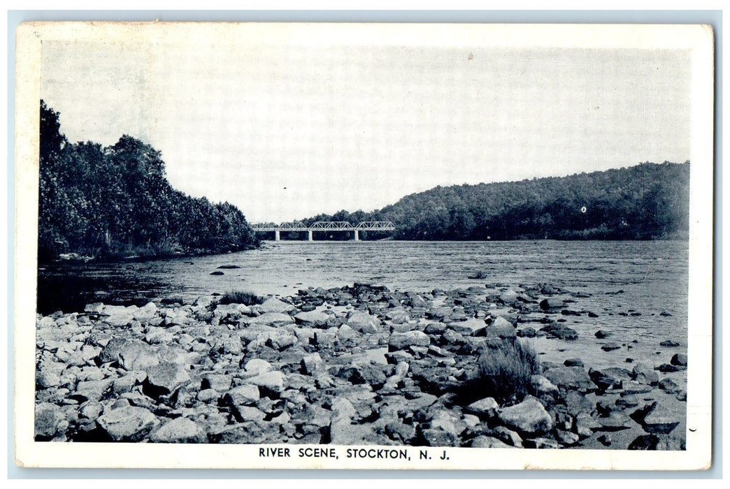 1948 River Scene Rocks Bridge And Trees Stockton New Jersey NJ Posted Postcard