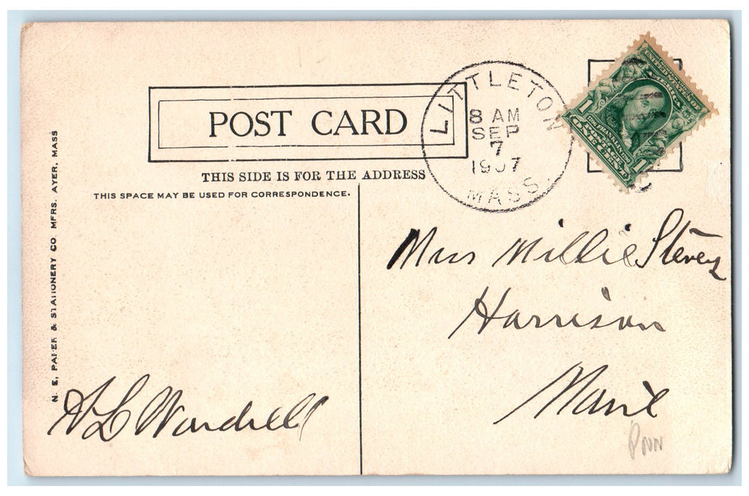 1907 The Common Trees Scene Littleton Massachusetts MA Posted Vintage Postcard