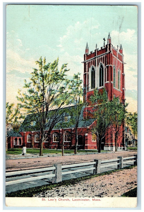 1907 St. Leo's Church Exterior Roadside Leominster Pennsylvania PA Tree Postcard