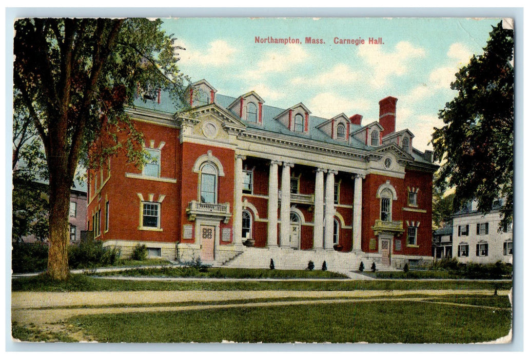 1910 Carnegie Hall Exterior Northampton Massachusetts MA Posted Trees Postcard