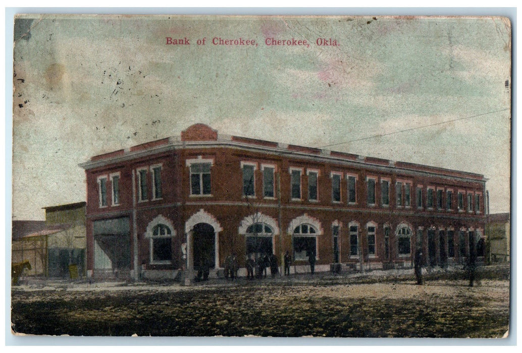 1913 Bank Of Cherokee Oklahoma Roadside Cherokee Oklahoma OK Posted Postcard