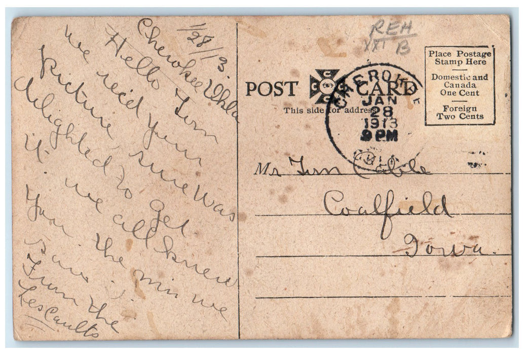 1913 Bank Of Cherokee Oklahoma Roadside Cherokee Oklahoma OK Posted Postcard