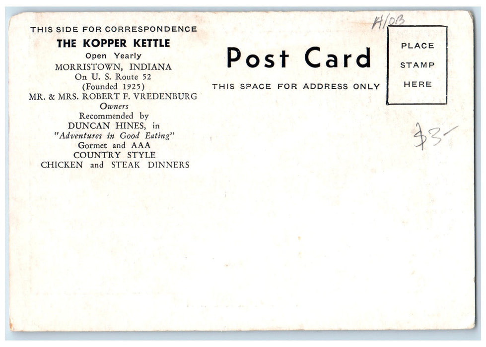 c1940's The Kopper Kettle Exterior Roadside Morristown Indiana IN Trees Postcard