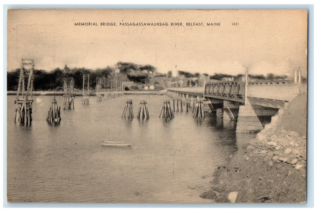 c1910s Memorial Bridge Passagassawaukeag River Belfast Maine ME Posted Postcard