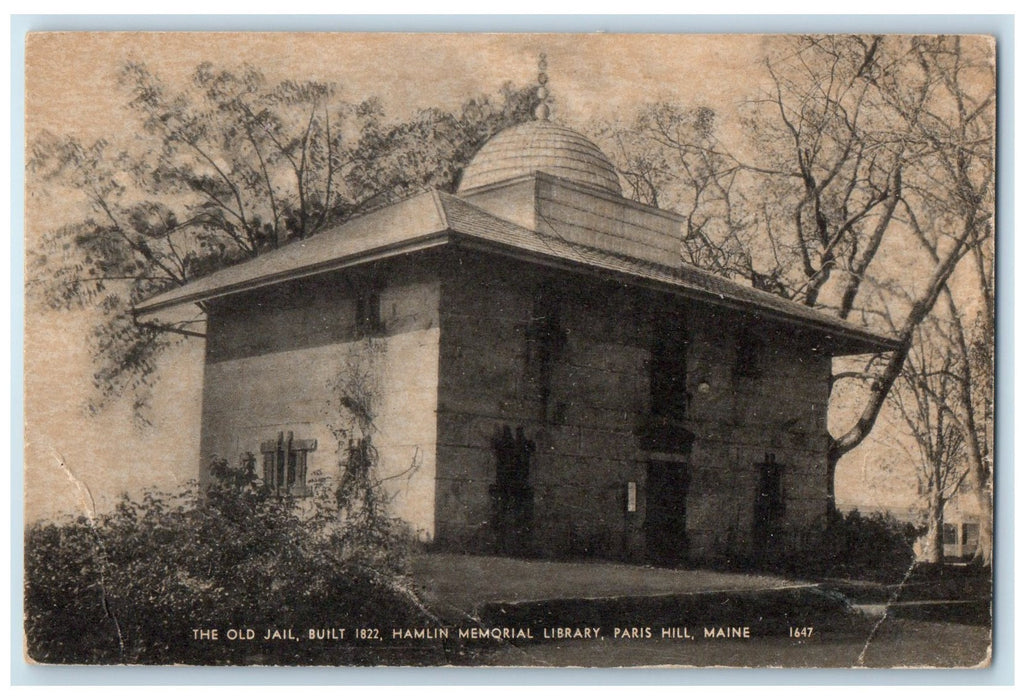 c1920's Old Jail Built 1822 Hamlin Memorial Library Paris Hill Maine ME Postcard