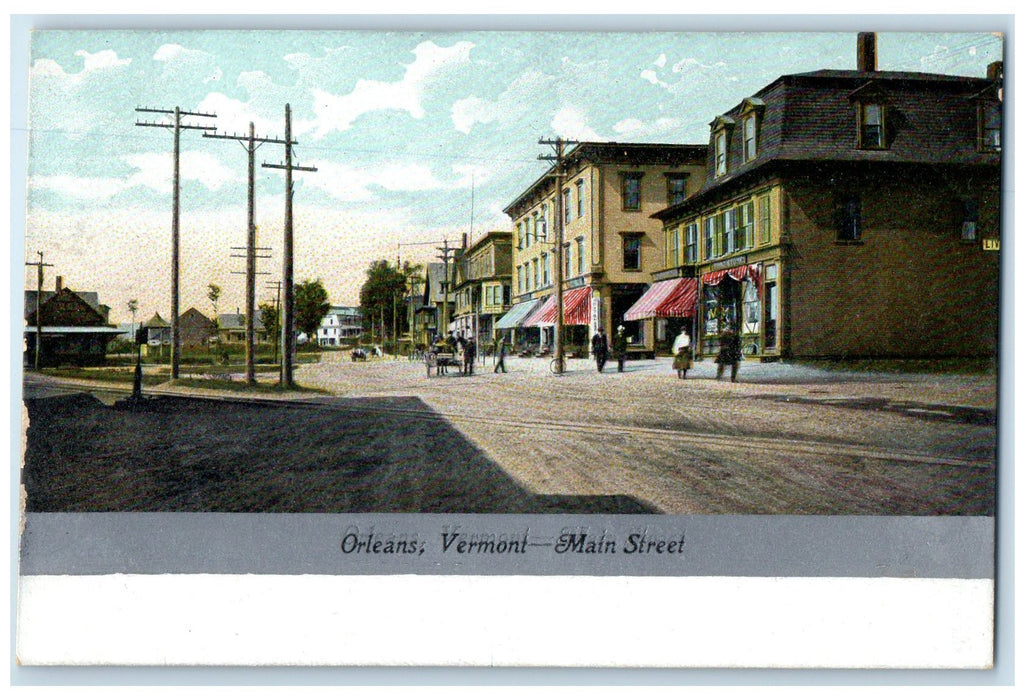 c1910s Main Street Scene People Shops Horse Orleans Vermont VT Unposted Postcard