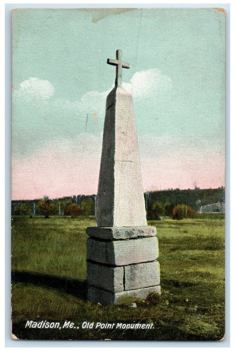 c1910s Old Point Monument Cross Scene Madison Maine ME Unposted Vintage Postcard