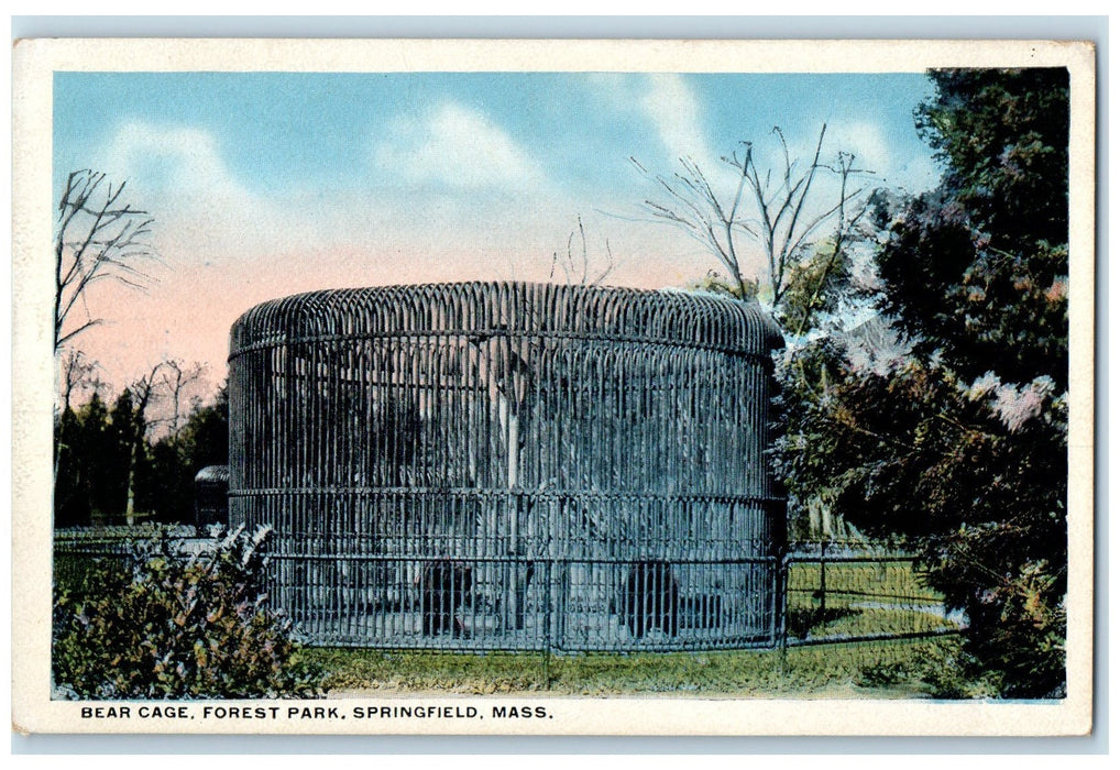 c1920's Bear Cage Forest Park Bears View Springfield Massachusetts MA Postcard