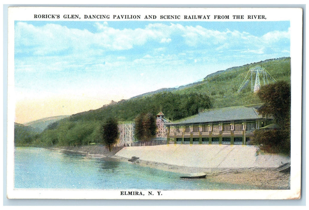 c1920s Rorick's Glen Dancing Pavilion And Railway Elmira NY Unposted Postcard