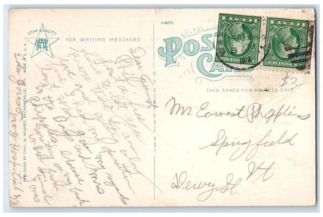 1919 Post Office Exterior Roadside Cars Troy New York NY Posted Flag Postcard