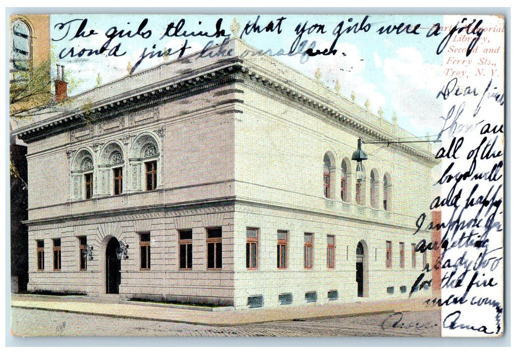 1907 Hart Memorial Library Second Ferry Streets Troy New York NY Posted Postcard