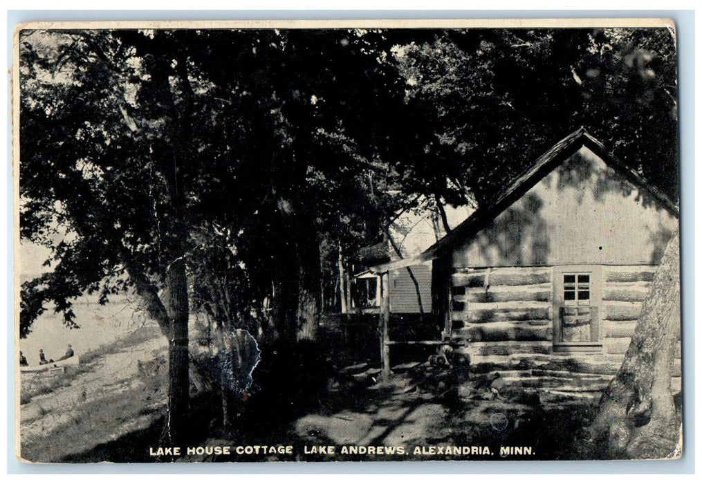 1914 Lake House Cottage Lake Andrews Boating Alexandria Minnesota MN Postcard