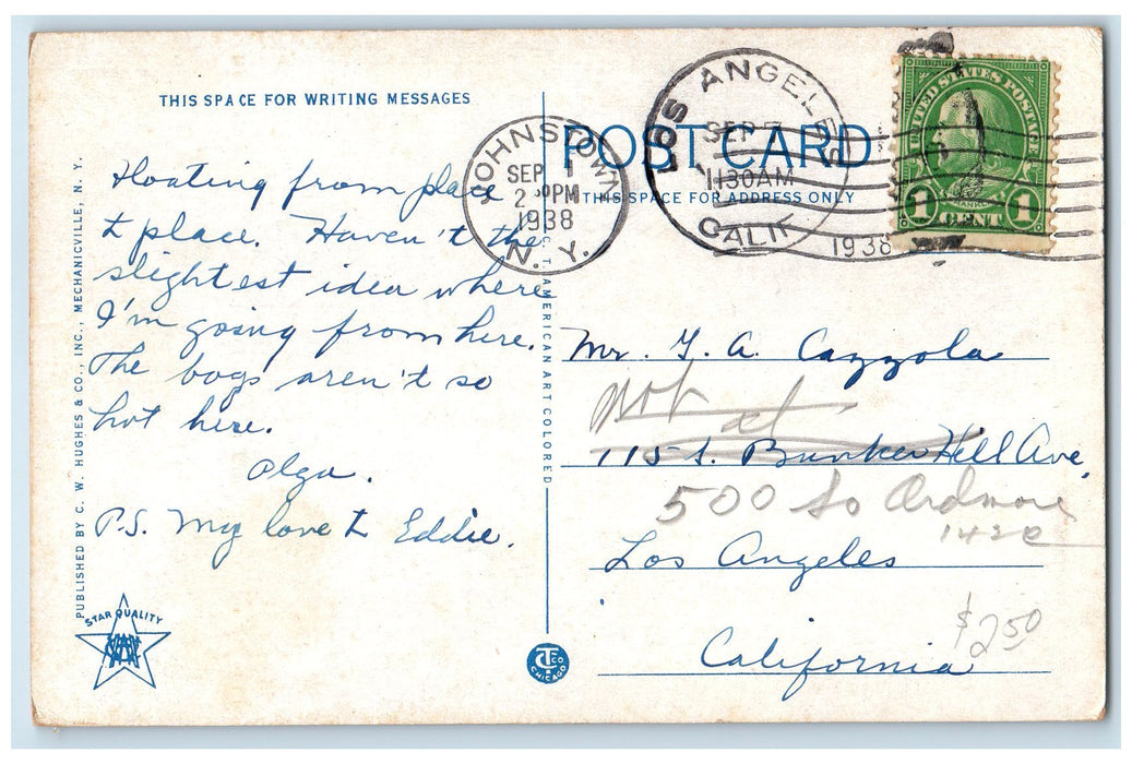 1938 Public Library Exterior Roadside Johnstown New York NY Posted Tree Postcard