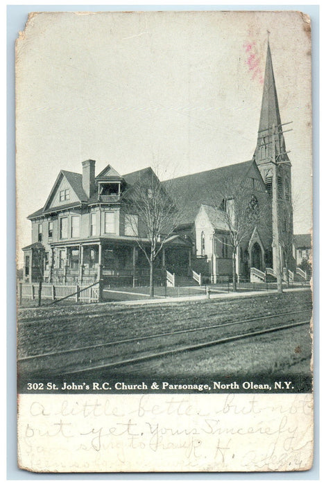 1909 St. John's RC Church & Parsonage North Olean New York NY Posted Postcard