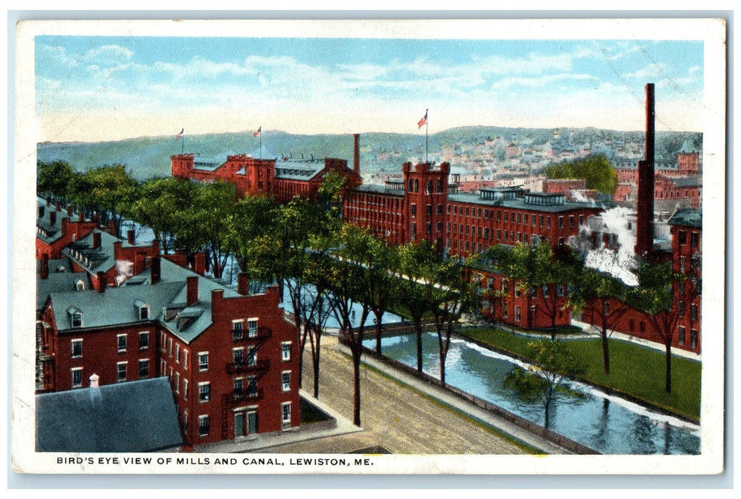 c1920's Bird's Eye View Of Mills & Canal Dirt Road Lewiston Maine ME Postcard