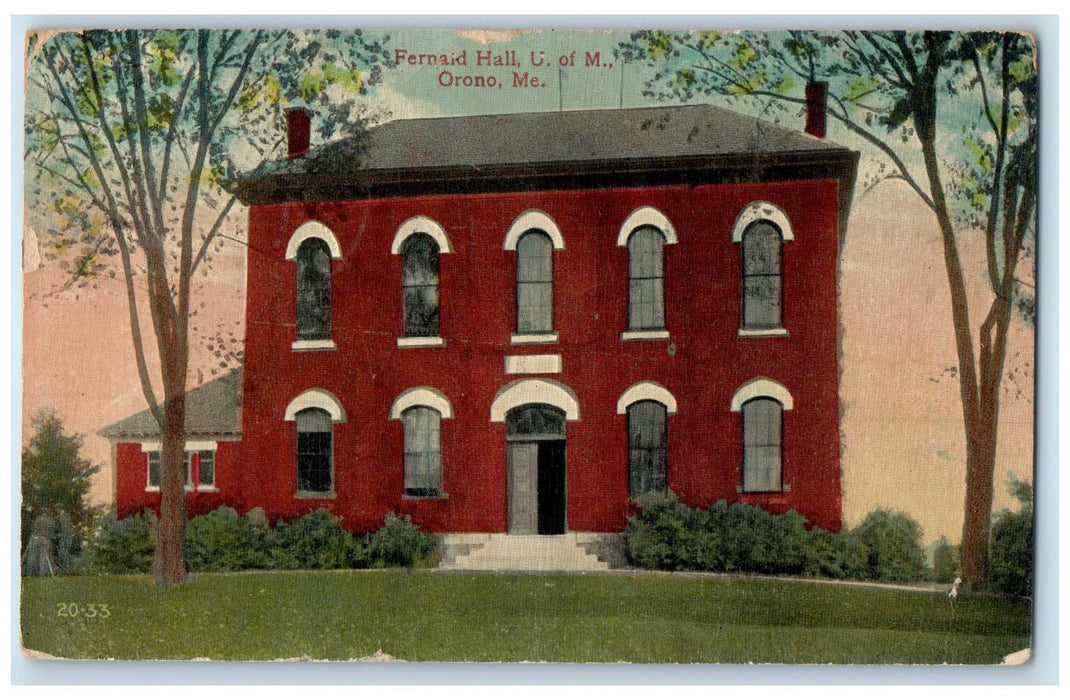 1912 Fernaid Hall U Of M Building Stairs Smokestacks Orono Maine ME Postcard