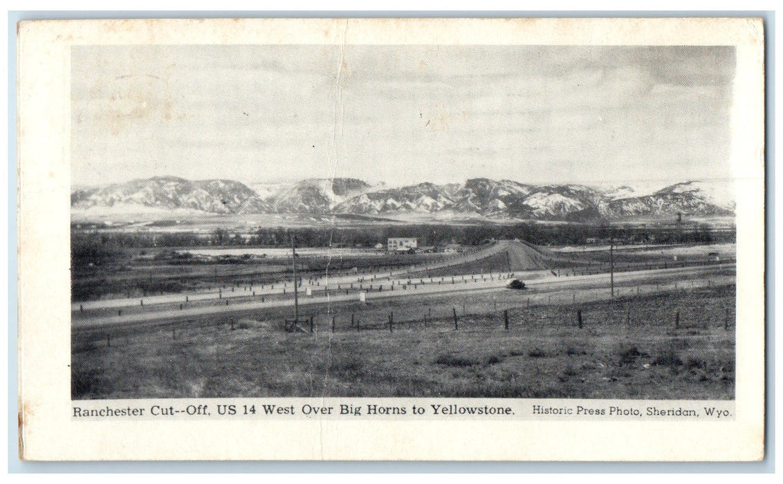 1956 Ranchester Cut Off West Over Big Horns To Yellowstone Sheridan WY Postcard