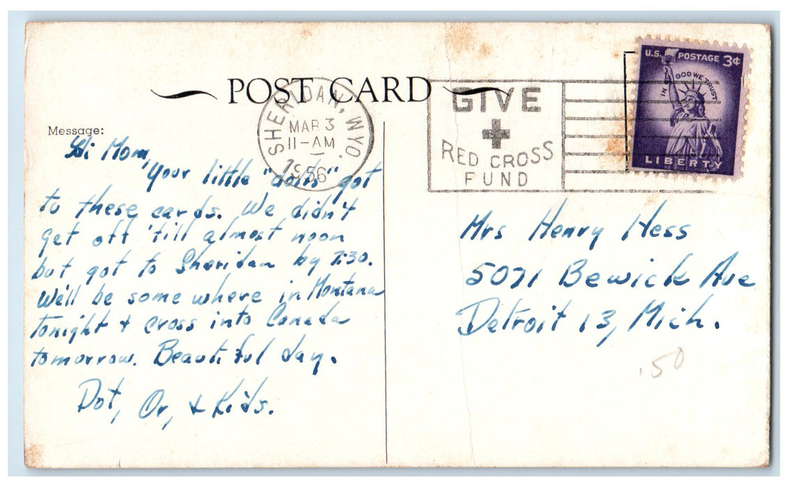 1956 Ranchester Cut Off West Over Big Horns To Yellowstone Sheridan WY Postcard
