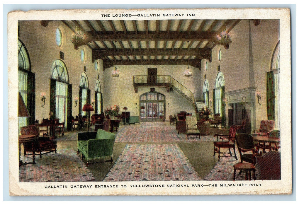 c1920's Gallatin Gateway Inn The Lounge Yellowstone National Park MT Postcard