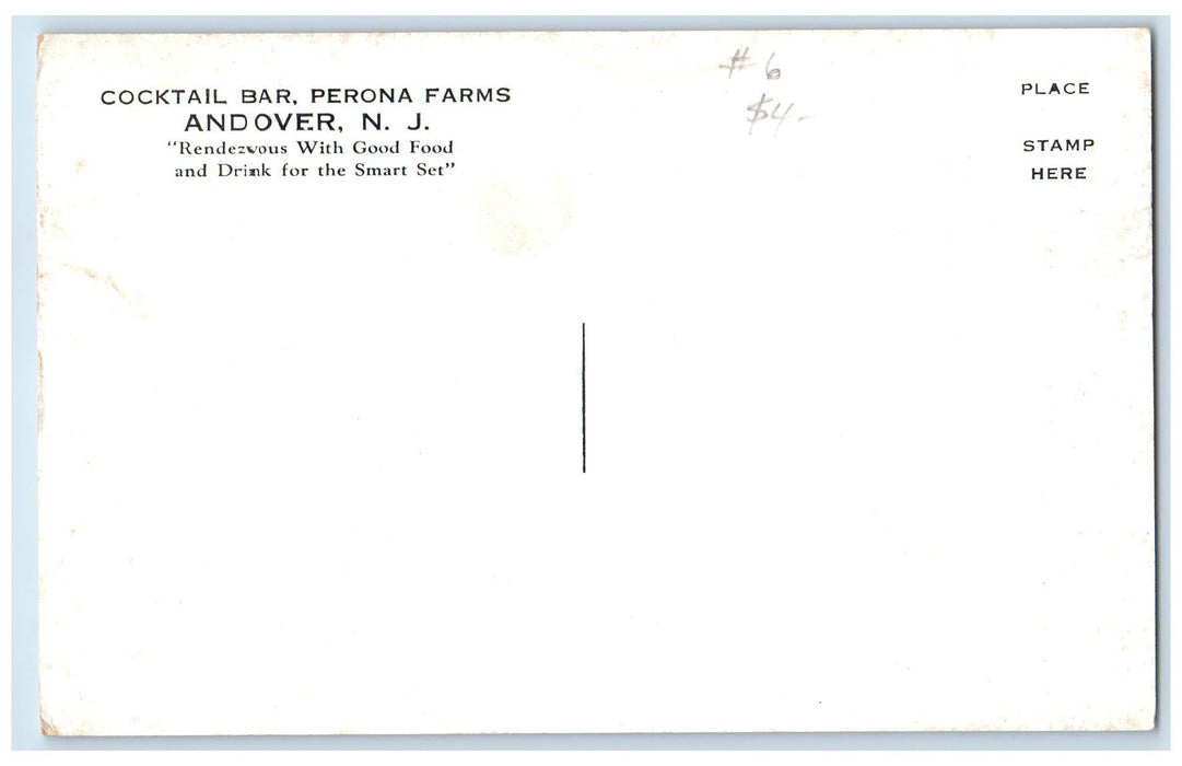 c1940's Cocktail Bar Perona Farms Scene Andover New Jersey NJ Unposted Postcard