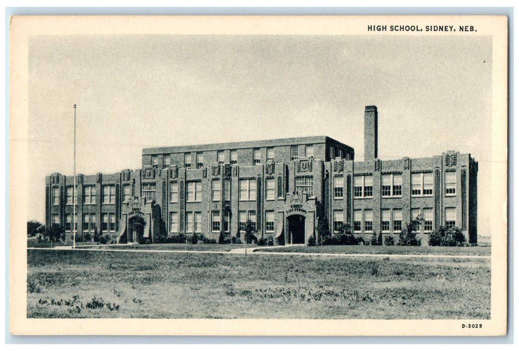 c1940's High School Exterior Roadside Sidney Nebraska NE Unposted Pole Postcard