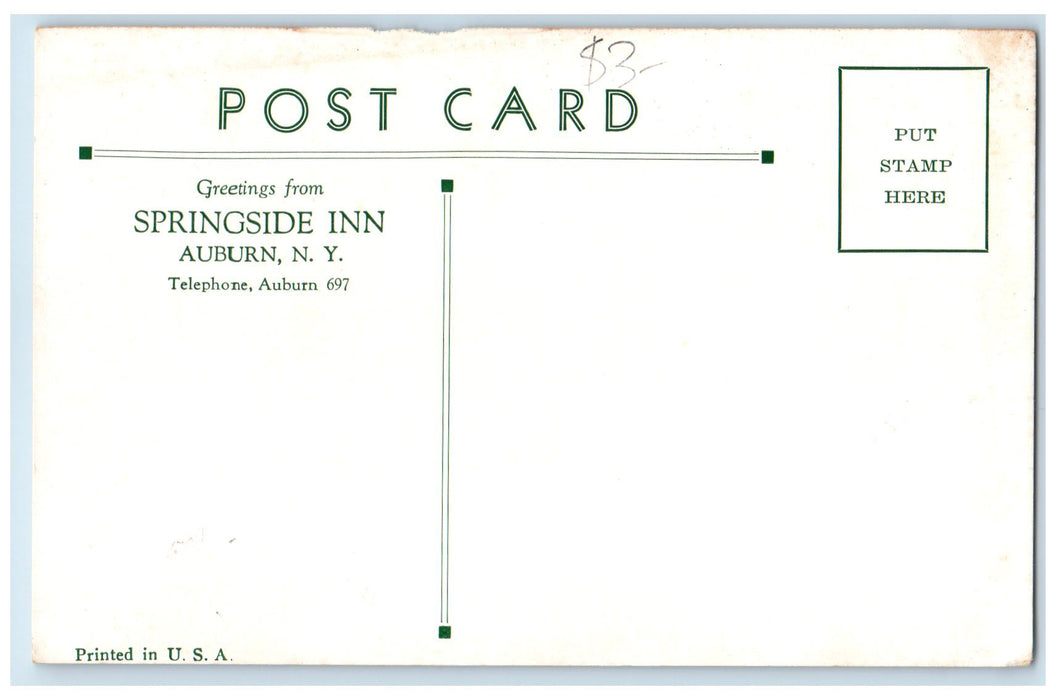 c1920's Springside Inn Restaurant Hotel Owasco Lake Auburn New York NY Postcard
