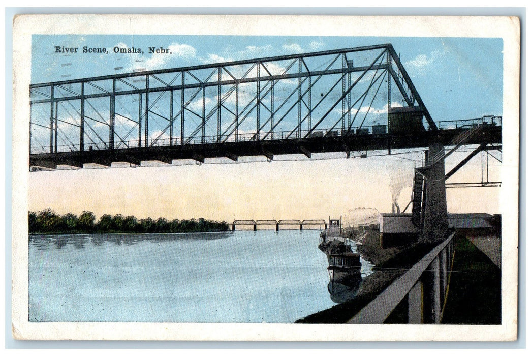 1917 Bridges Trees Clouds River Scene Omaha Nebraska NE Posted Vintage Postcard