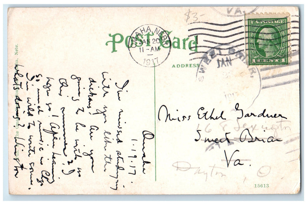 1917 Bridges Trees Clouds River Scene Omaha Nebraska NE Posted Vintage Postcard