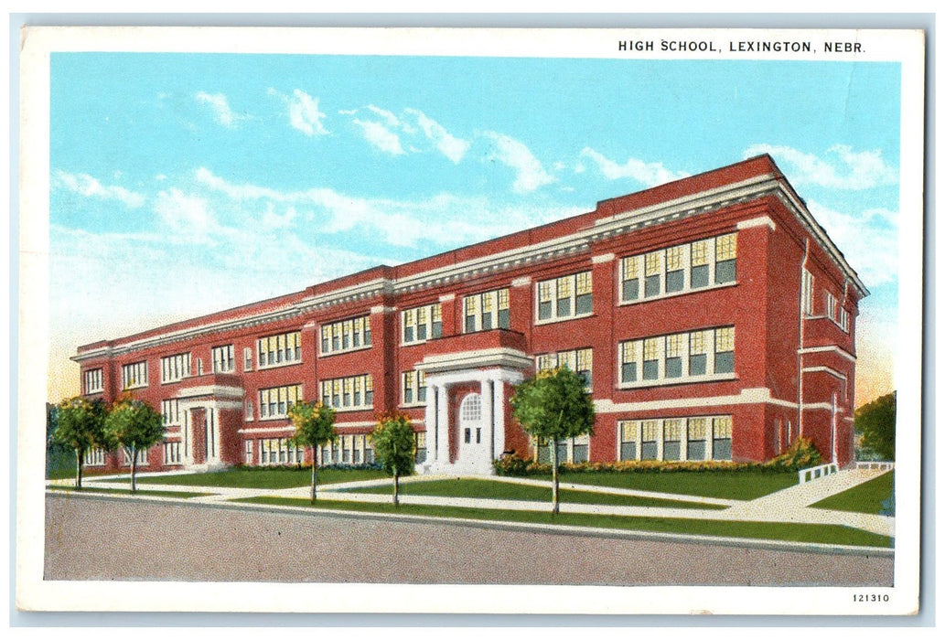 c1940's High School Exterior Roadside Lexington Nebraska NE Unposted Postcard