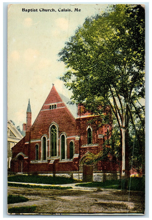 1915 Baptist Church Building Tower Dirt Road Calais Maine ME Posted Postcard