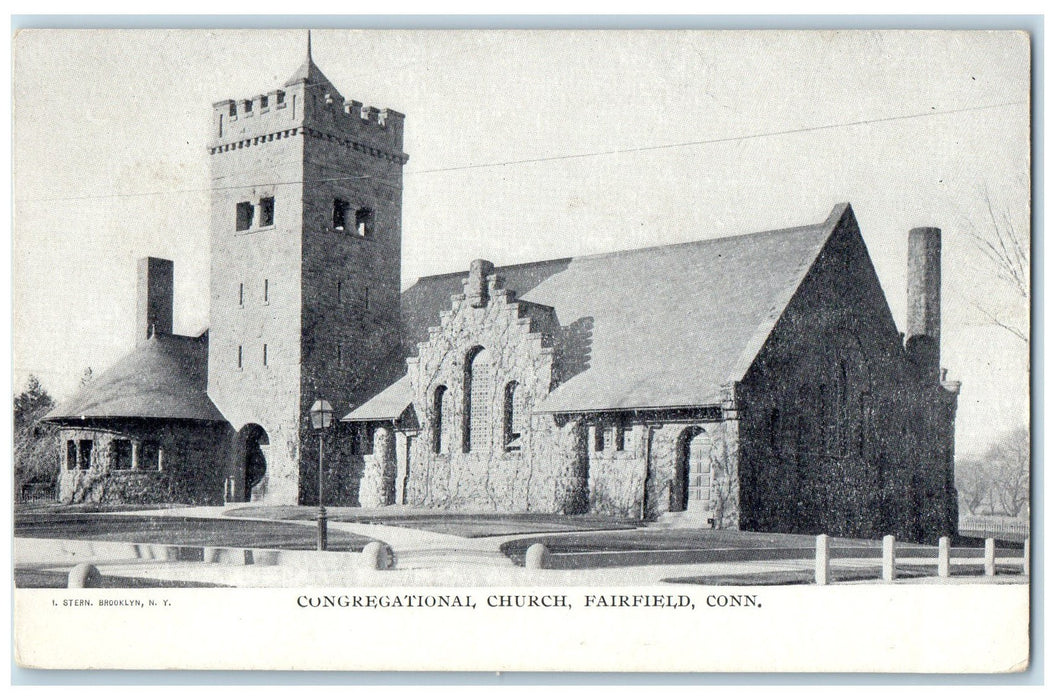 c1905's Congregational Church Building Tower Fairfield Connecticut CT Postcard