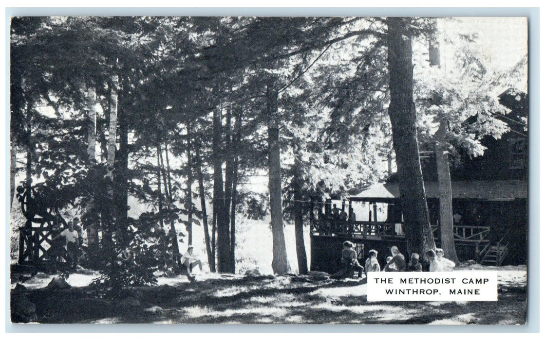 1963 The Methodist Camp Trees And People Scene Winthrop Maine ME Posted Postcard