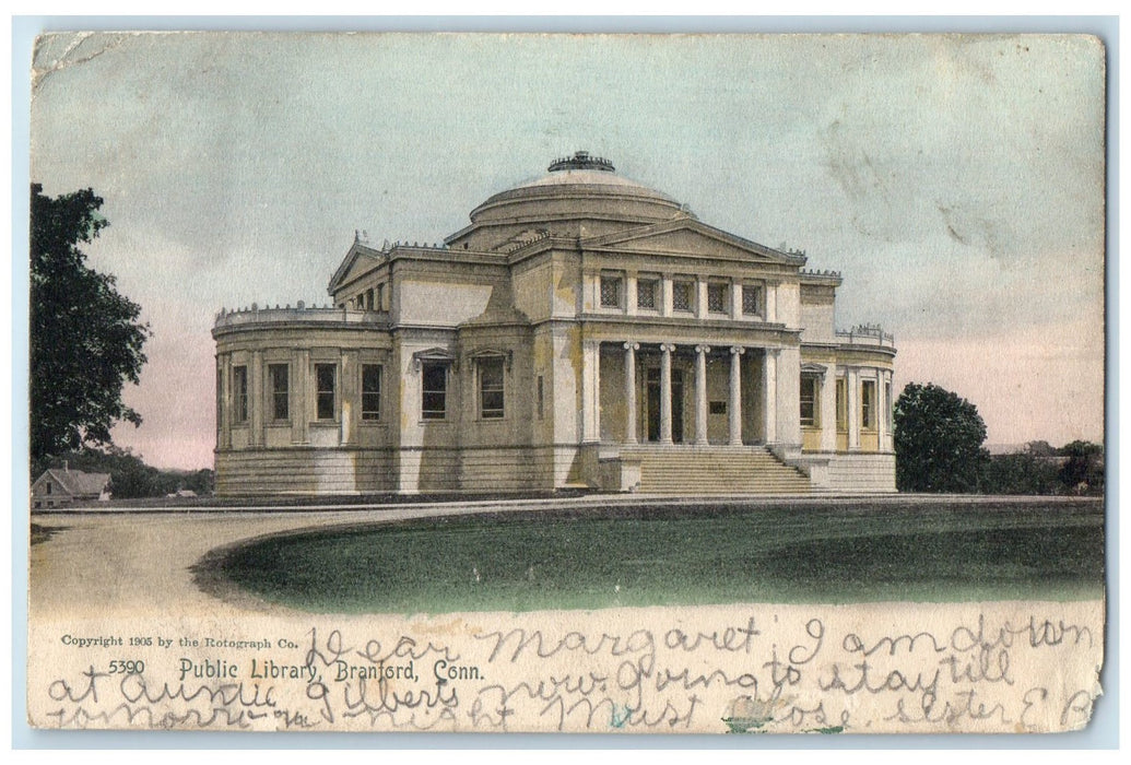 1910 Public Library Building Dirt Road Entrance Branford Connecticut CT Postcard