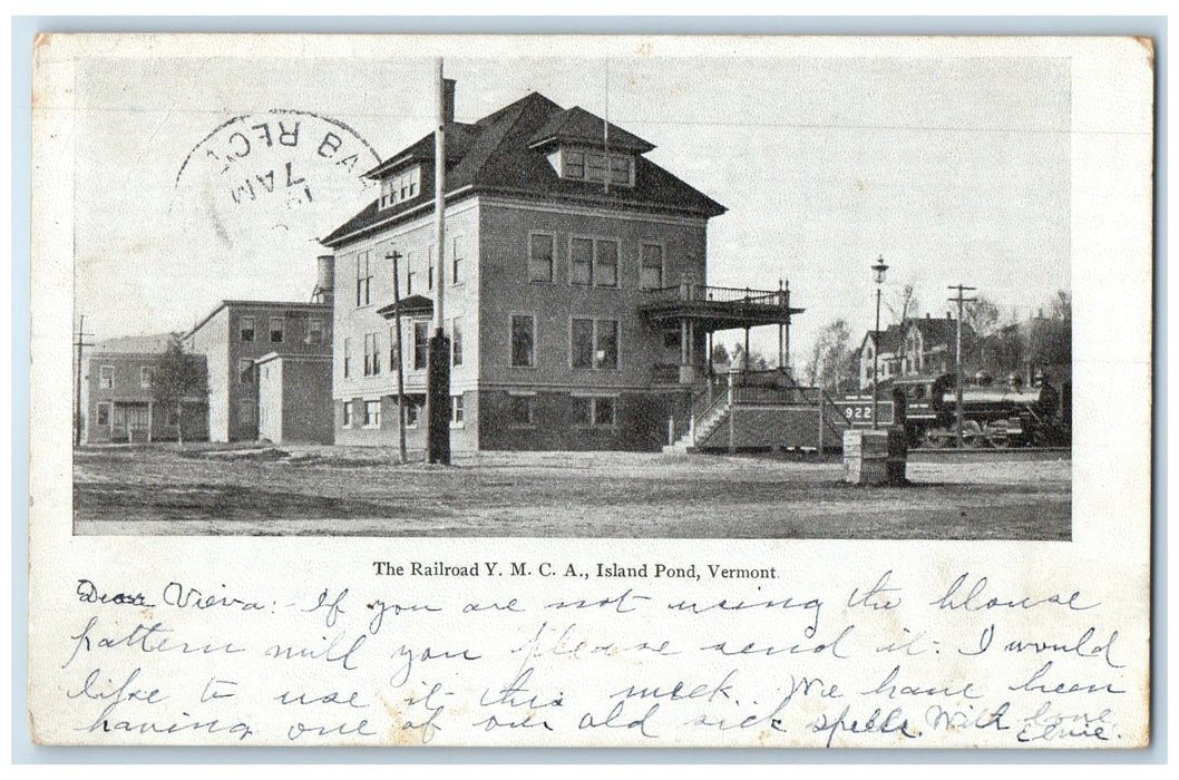 1905 The Railroad Y.M.C.A. Building Scene Island Pond Vermont VT Posted Postcard