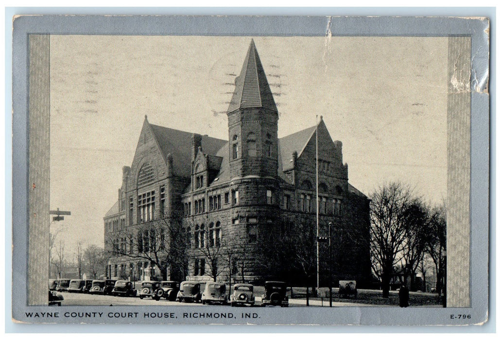 1938 Wayne County Court House Exterior Roadside Richmond Indiana IN Car Postcard