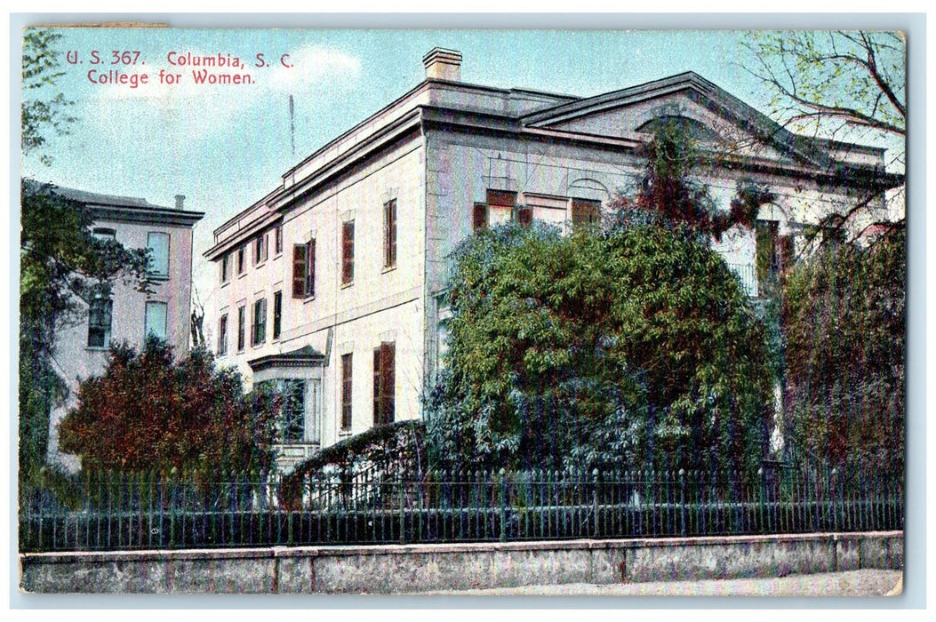 1912 College For Women Campus Building Fence Columbia South Carolina SC Postcard