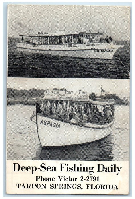 c1920's Boat Deep Sea Fishing Daily Tarpon Springs Florida FL Unposted Postcard