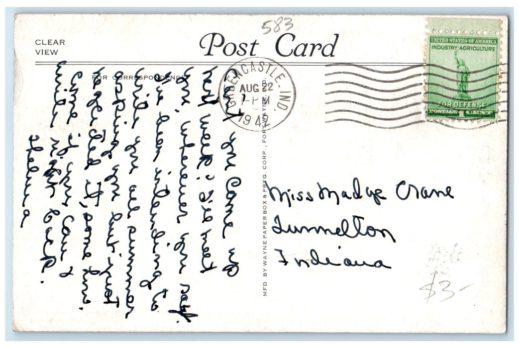 1942 Asbury Hall DePauw University Greencastle Indiana IN Posted Trees Postcard