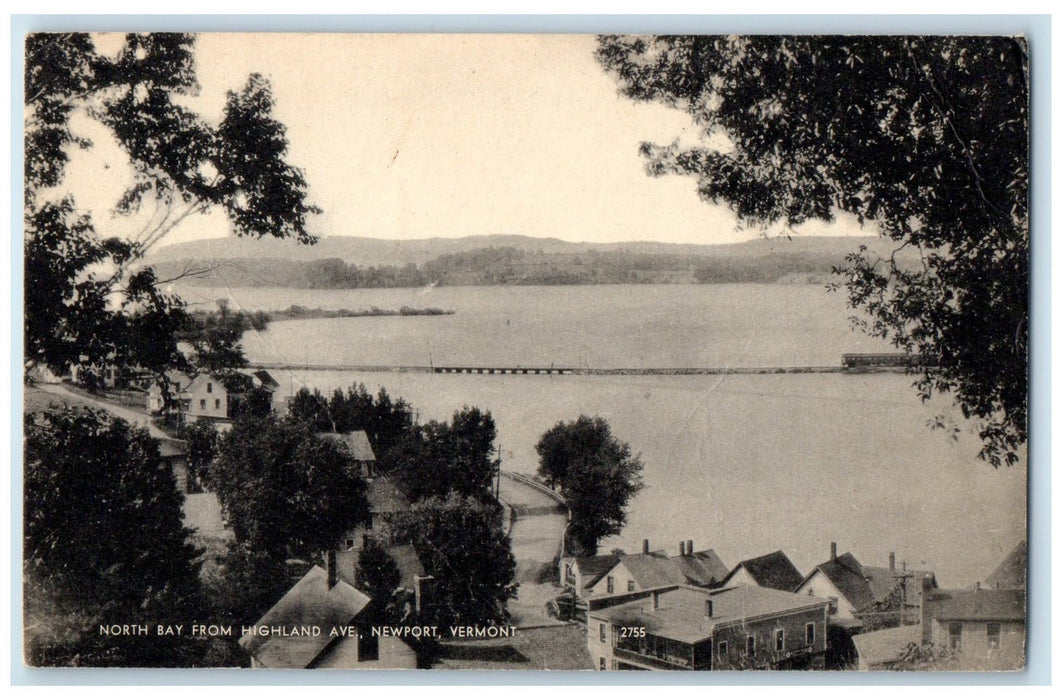 c1950's North Bay From Highland Avenue Houses Road Newport Vermont VT Postcard