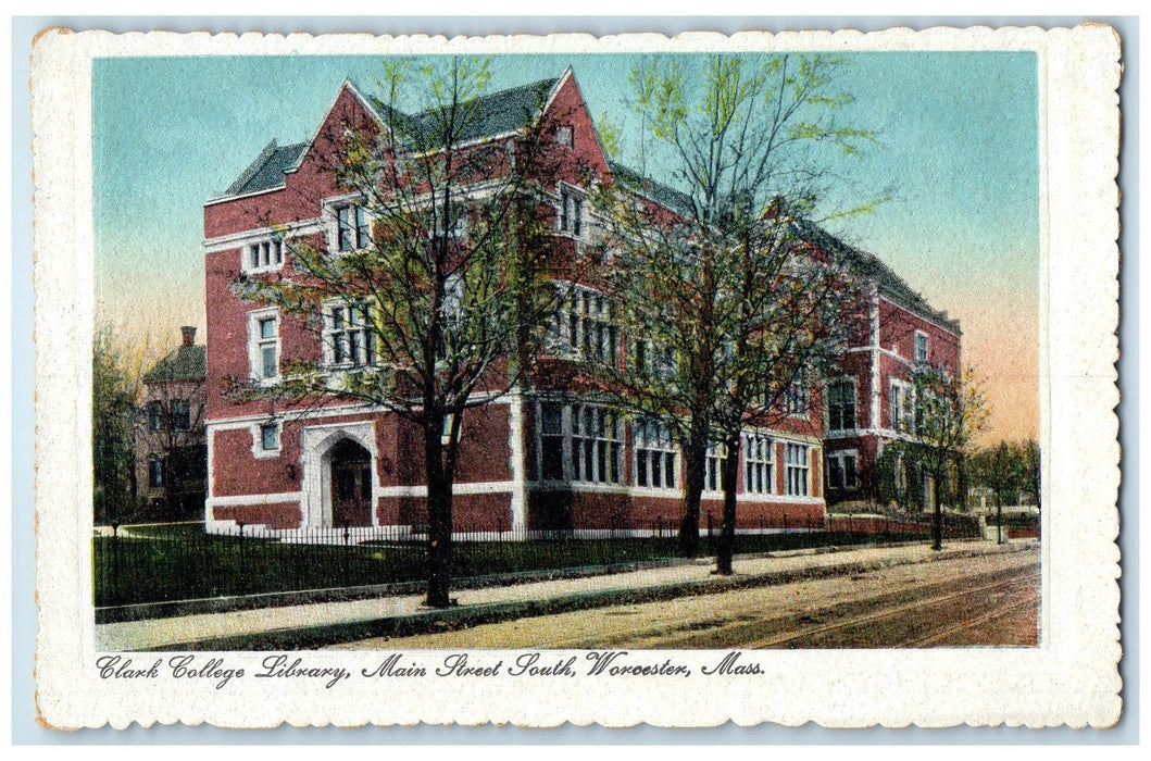 c1920 Clark College Library Main St. South Worcester Massachusetts MA Postcard