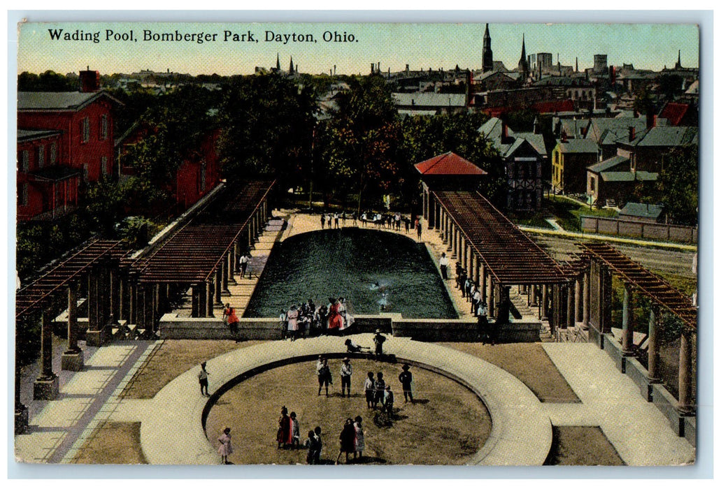 1913 Bird's Eye View Wading Pool Bomberger Park Daytona Ohio OH Posted Postcard