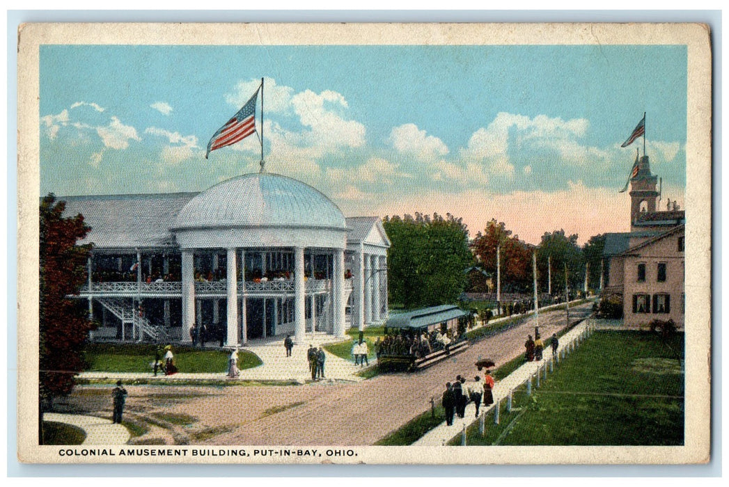 c1920's Colonial Amusement Building Put-In-Bay Ohio OH Unposted Flags Postcard