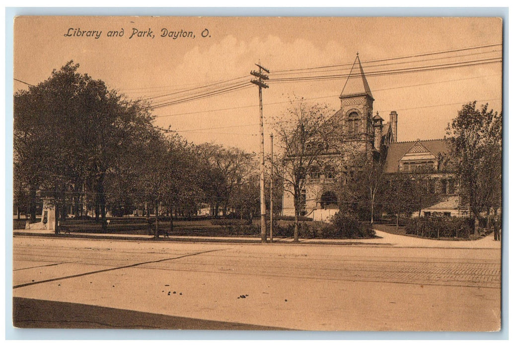 c1905s Library Exterior And Park Roadside Dayton Ohio OH Unposted Trees Postcard