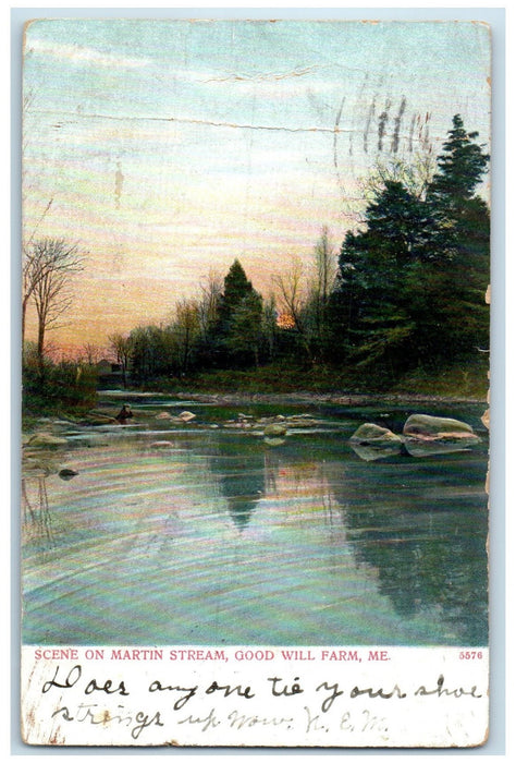 1906 Scene On Martin Stream Lake River Good Will Farm Maine ME Posted Postcard